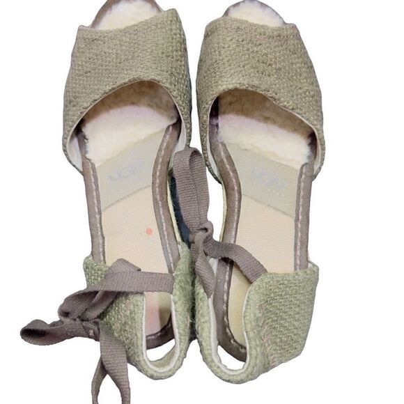 UGG Brianda Military Green Espadrille Cotton Sheepskin Wedge Sandals UGG Shoes T - Picture 4 of 9